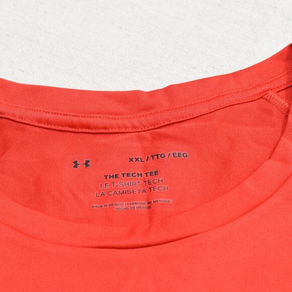 Under Armour Men's T Shirt Short Sleeve Solid Polyester Red Size 2XL Tech Tee - Picture 8 of 8